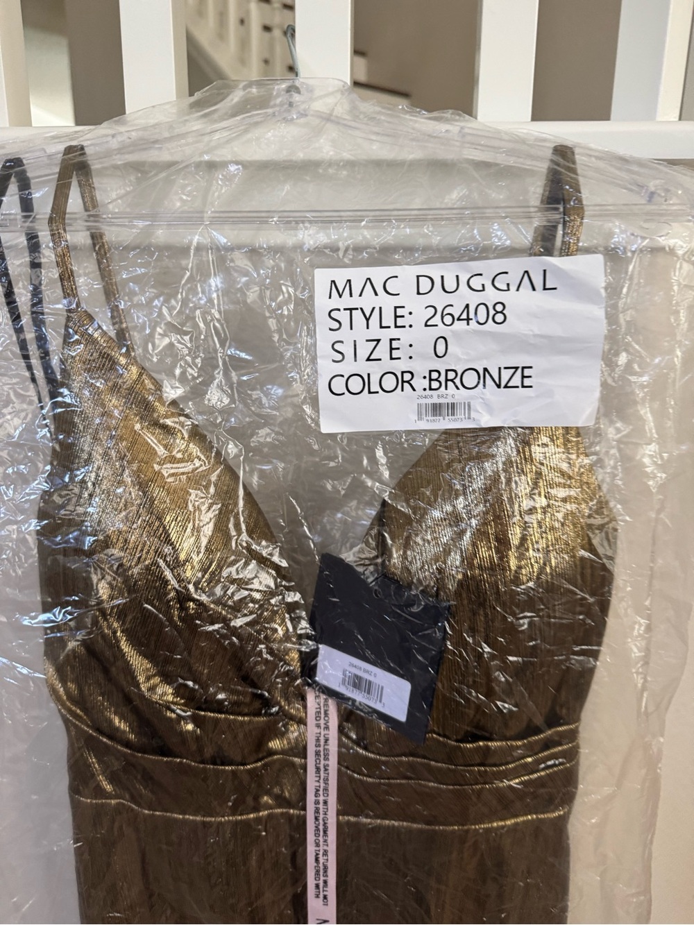 Mac Duggal Metallic Gold Plunging V-Neck Maxi Dress - Picture 5 of 5